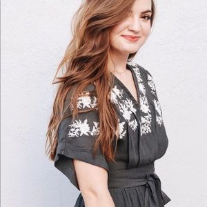 Charcoal Gray Floral Midi Dress